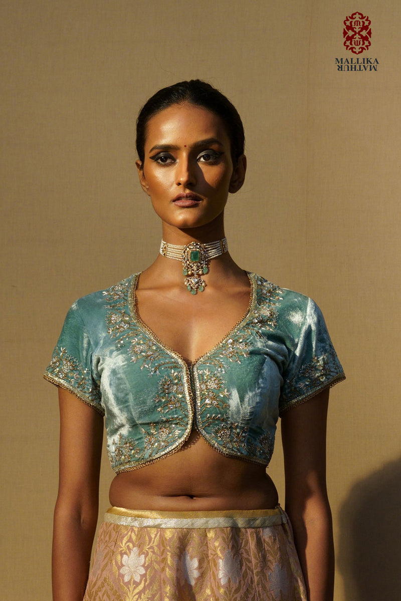 Koti velvet firoza embroidered Buy Koti velvet firoza embroidered from C&W | for Women by Mallika Mathur in blue color for women in Singapore