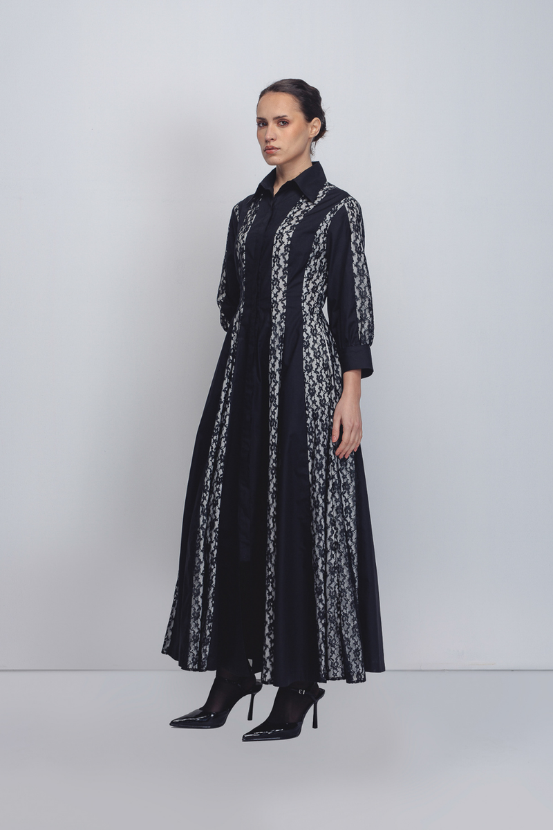 Lace Panelled Dress - Black cotton Buy Lace Panelled Dress - Black from C&W | Dresses for Women by Leh Studios in black color for women in Singapore