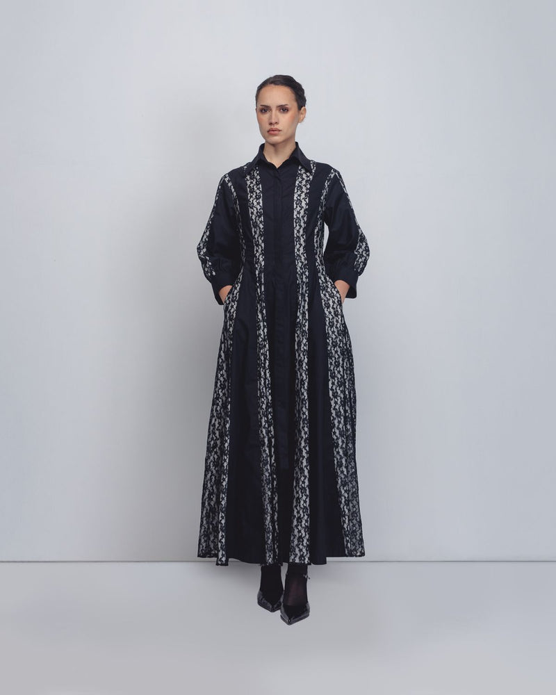 Lace Panelled Dress - Black cotton Buy Lace Panelled Dress - Black from C&W | Dresses for Women by Leh Studios in black color for women in Singapore