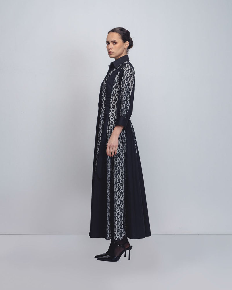Lace Panelled Dress - Black cotton Buy Lace Panelled Dress - Black from C&W | Dresses for Women by Leh Studios in black color for women in Singapore