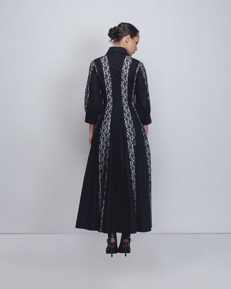 Lace Panelled Dress - Black cotton Buy Lace Panelled Dress - Black from C&W | Dresses for Women by Leh Studios in black color for women in Singapore