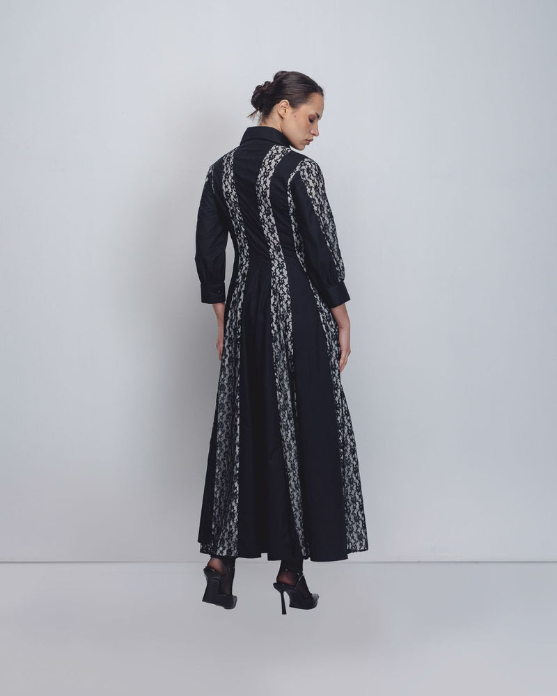 Lace Panelled Dress - Black cotton Buy Lace Panelled Dress - Black from C&W | Dresses for Women by Leh Studios in black color for women in Singapore