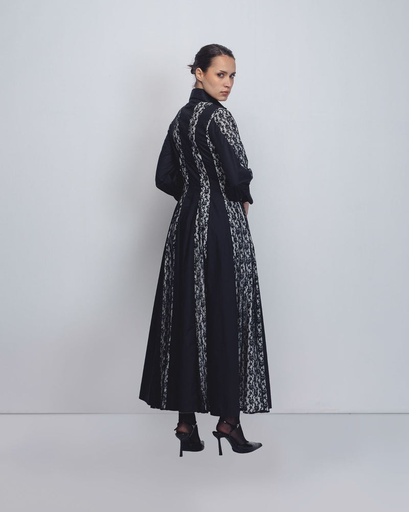 Lace Panelled Dress - Black cotton Buy Lace Panelled Dress - Black from C&W | Dresses for Women by Leh Studios in black color for women in Singapore