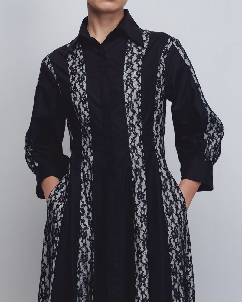 Lace Panelled Dress - Black cotton Buy Lace Panelled Dress - Black from C&W | Dresses for Women by Leh Studios in black color for women in Singapore