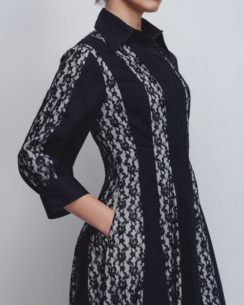 Lace Panelled Dress - Black cotton Buy Lace Panelled Dress - Black from C&W | Dresses for Women by Leh Studios in black color for women in Singapore