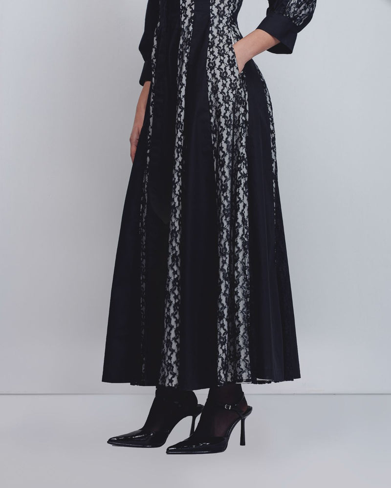 Lace Panelled Dress - Black cotton Buy Lace Panelled Dress - Black from C&W | Dresses for Women by Leh Studios in black color for women in Singapore
