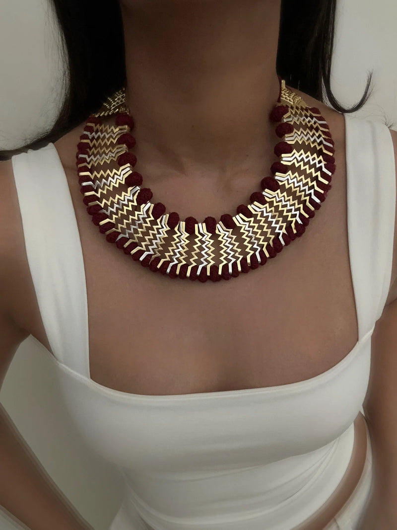 DHFP26-15 LAKHAN TRIBAL NECKLACE ( MAROON)