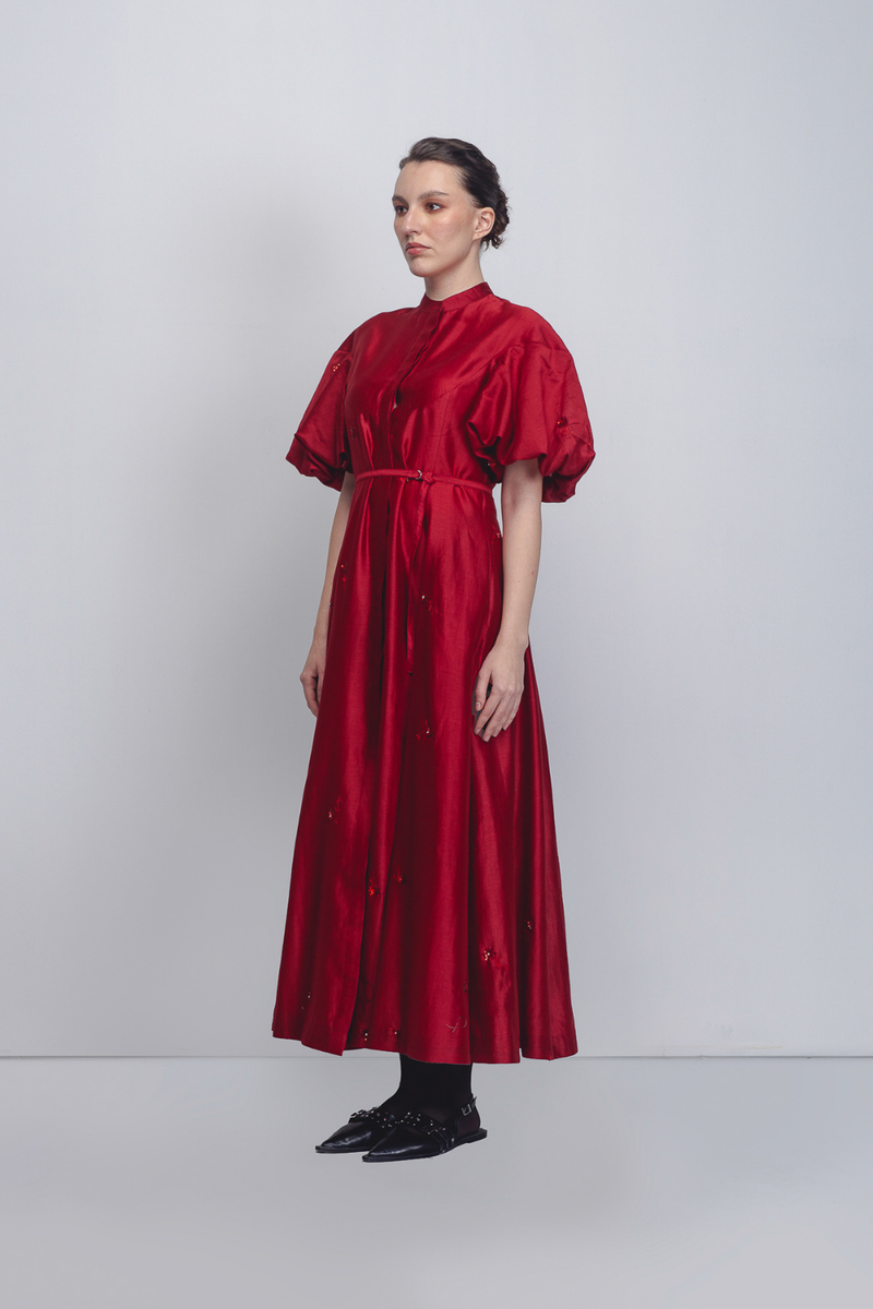 Lara Dress - Red cotton Buy Lara Dress - Red from C&W | Dresses for Women by Leh Studios in red color for women in Singapore