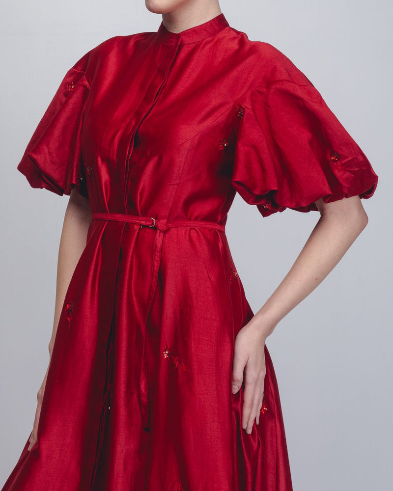 Lara Dress - Red cotton Buy Lara Dress - Red from C&W | Dresses for Women by Leh Studios in red color for women in Singapore