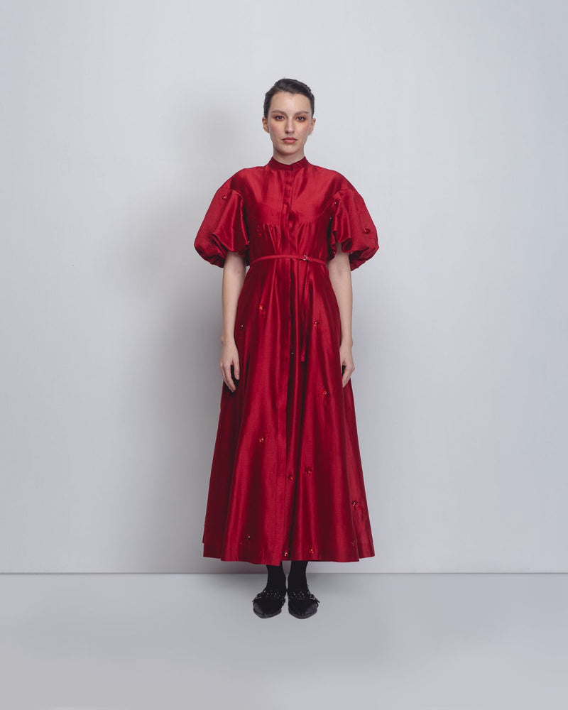 Lara Dress - Red cotton Buy Lara Dress - Red from C&W | Dresses for Women by Leh Studios in red color for women in Singapore