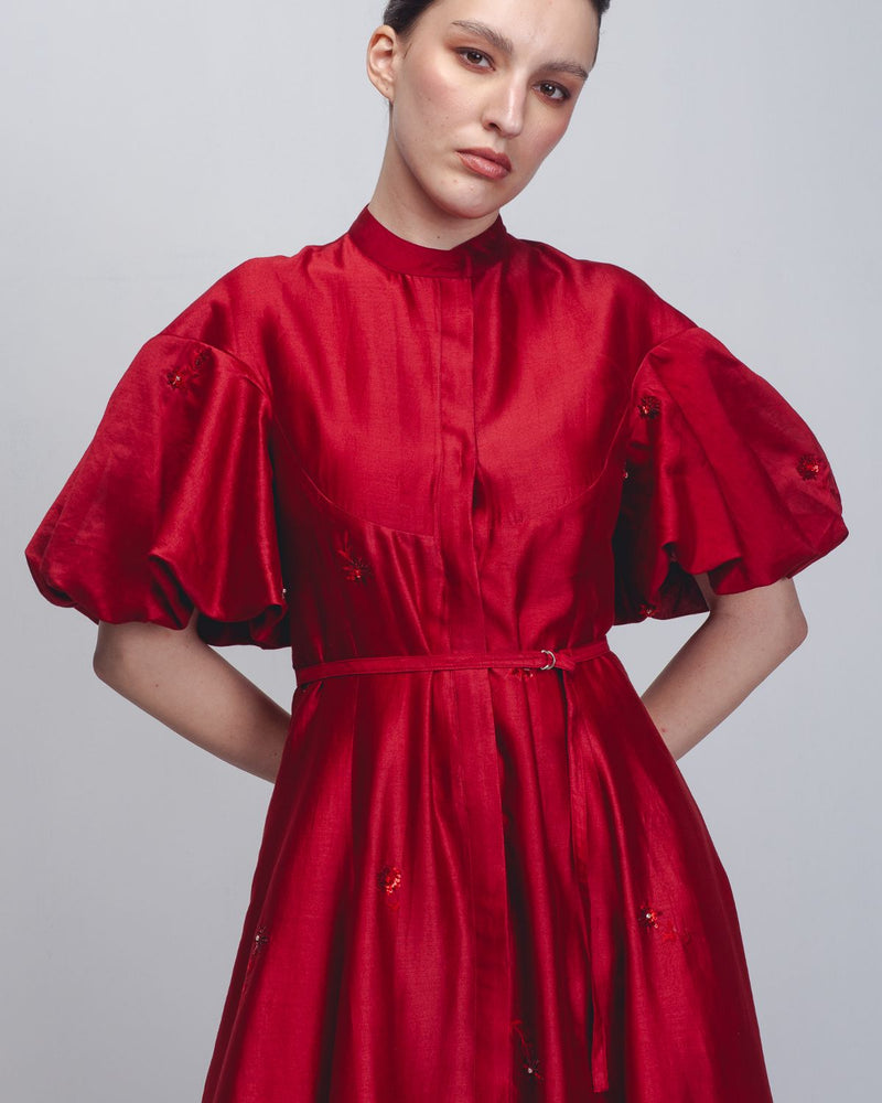 Lara Dress - Red cotton Buy Lara Dress - Red from C&W | Dresses for Women by Leh Studios in red color for women in Singapore