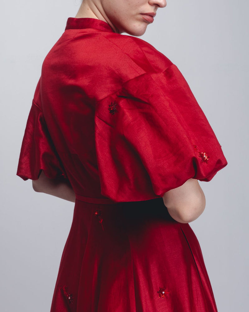 Lara Dress - Red cotton Buy Lara Dress - Red from C&W | Dresses for Women by Leh Studios in red color for women in Singapore