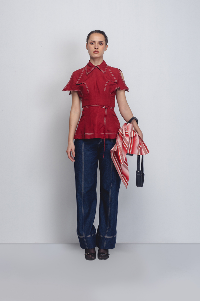 Layered Flap Top - Red Buy Layered Flap Top - Red from C&W | Tops And Shirts for Women by Leh Studios in red color for women in Singapore