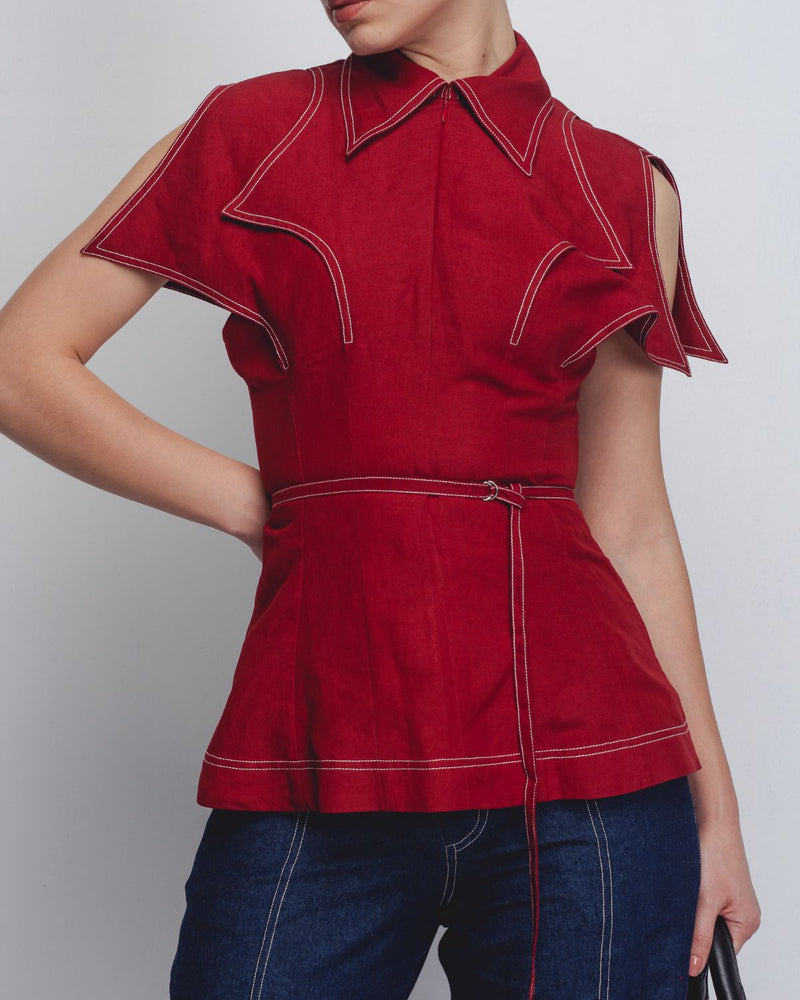 Layered Flap Top - Red Buy Layered Flap Top - Red from C&W | Tops And Shirts for Women by Leh Studios in red color for women in Singapore