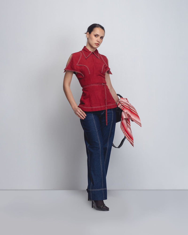 Layered Flap Top - Red Buy Layered Flap Top - Red from C&W | Tops And Shirts for Women by Leh Studios in red color for women in Singapore