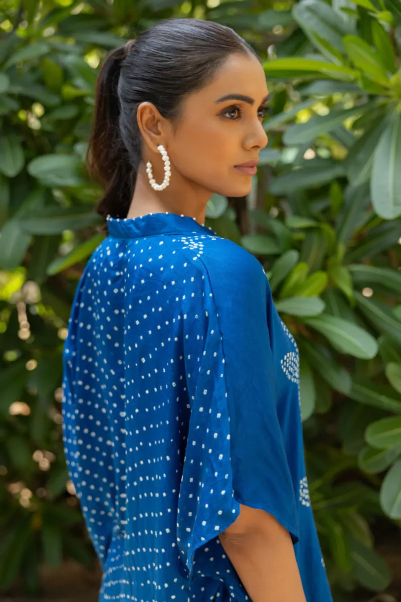 LEAF PANT SET-BLUE silk by Dyelogue in blue color for women in Singapore