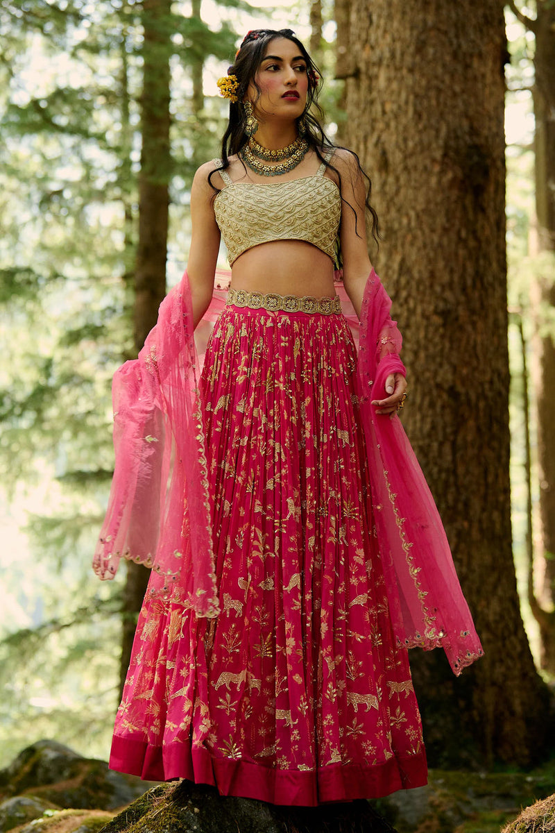 Lea Lehenga Set georgettte by Paulmi & Harsh-kahan Sep'26 in pink for women in Singapore