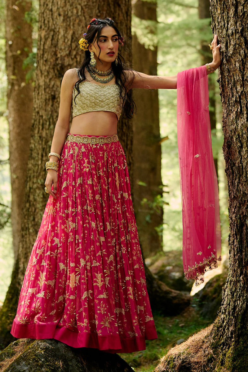 Lea Lehenga Set georgettte by Paulmi & Harsh-kahan Sep'26 in pink for women in Singapore