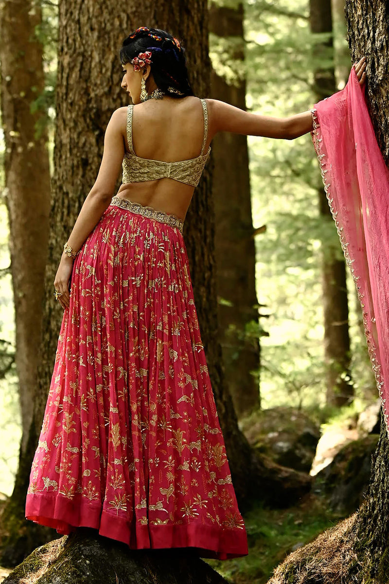 Lea Lehenga Set georgettte by Paulmi & Harsh-kahan Sep'26 in pink for women in Singapore