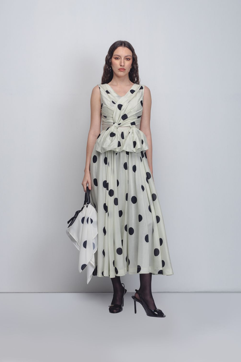 Lia Dress - Off White + Black Dots cotton Buy Lia Dress - Off White + Black Dots from C&W | Dresses for Women by Leh Studios in black color for women in Singapore