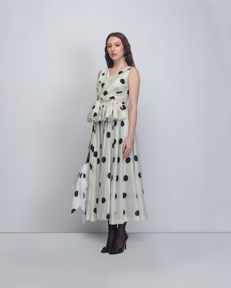 Lia Dress - Off White + Black Dots cotton Buy Lia Dress - Off White + Black Dots from C&W | Dresses for Women by Leh Studios in black color for women in Singapore
