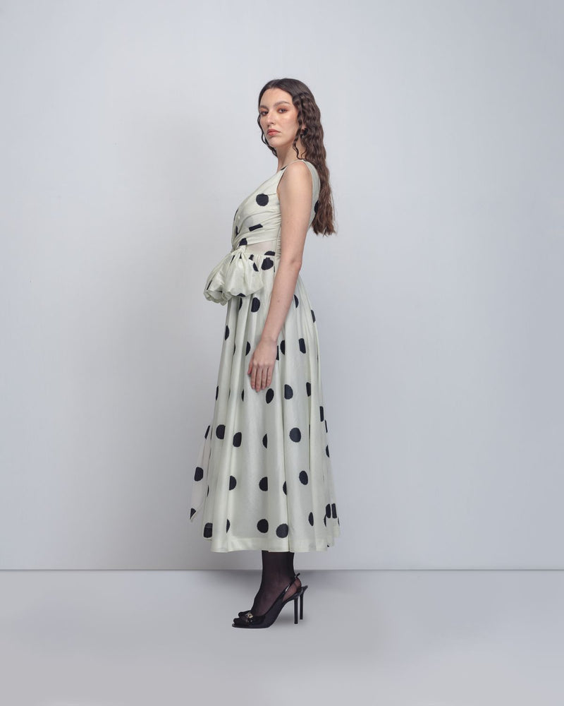 Lia Dress - Off White + Black Dots cotton Buy Lia Dress - Off White + Black Dots from C&W | Dresses for Women by Leh Studios in black color for women in Singapore