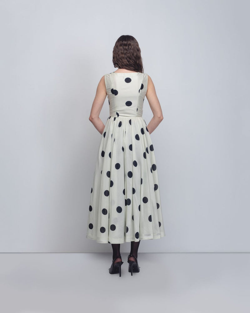 Lia Dress - Off White + Black Dots cotton Buy Lia Dress - Off White + Black Dots from C&W | Dresses for Women by Leh Studios in black color for women in Singapore
