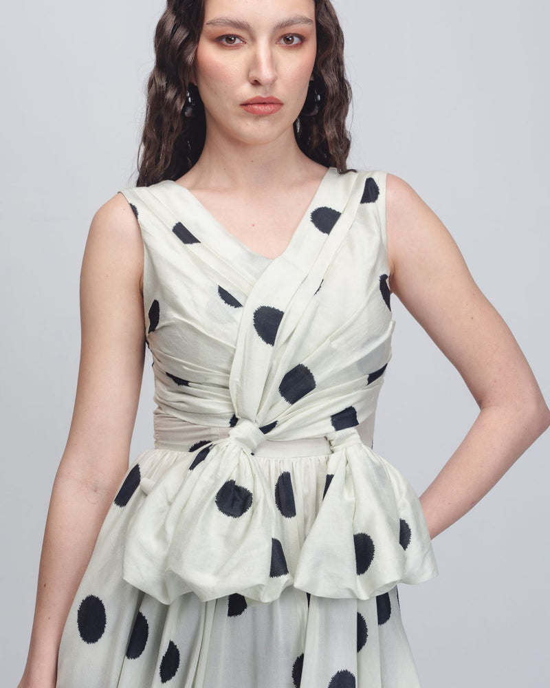 Lia Dress - Off White + Black Dots cotton Buy Lia Dress - Off White + Black Dots from C&W | Dresses for Women by Leh Studios in black color for women in Singapore