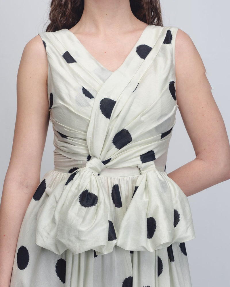 Lia Dress - Off White + Black Dots cotton Buy Lia Dress - Off White + Black Dots from C&W | Dresses for Women by Leh Studios in black color for women in Singapore