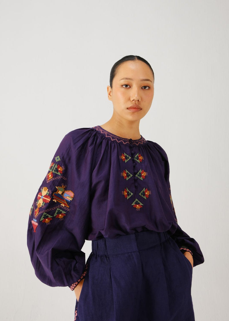 Lido set-Ink folk emb. silk by CORD for women in Singapore