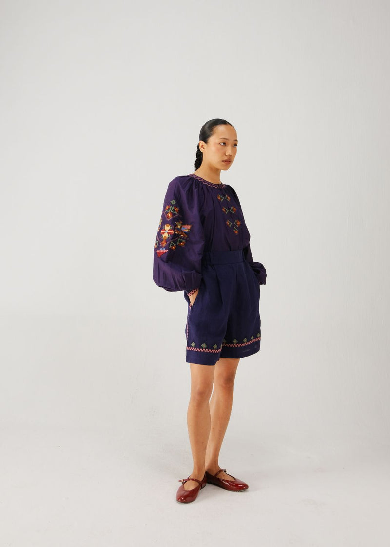 Lido set-Ink folk emb. silk by CORD for women in Singapore