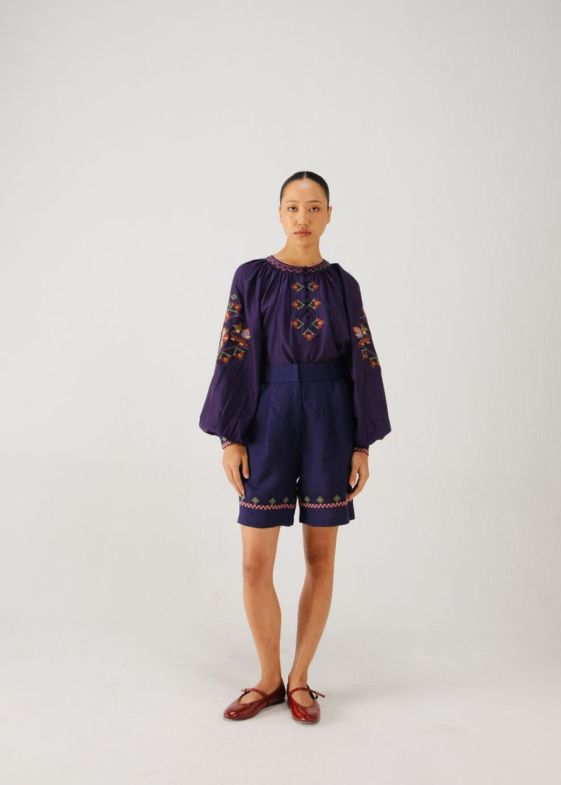 Lido set-Ink folk emb. silk by CORD for women in Singapore