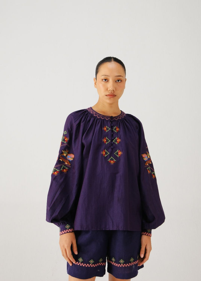 Lido top-Ink folk emb. silk by CORD for women in Singapore