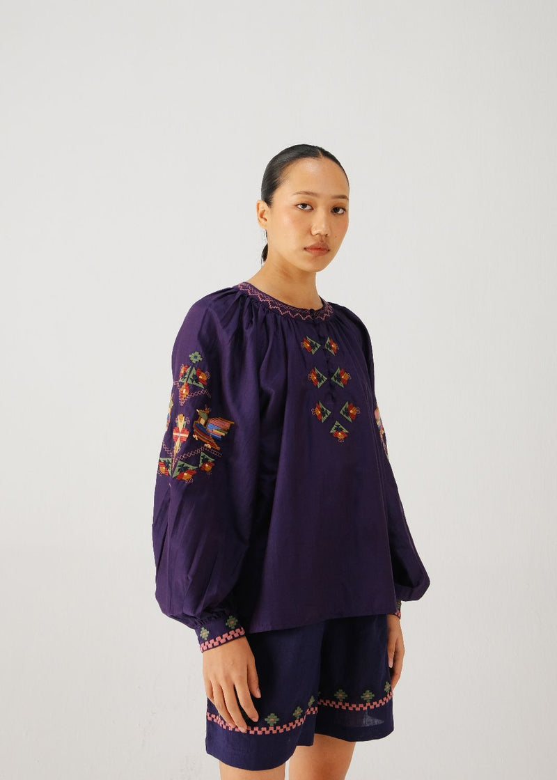 Lido top-Ink folk emb. silk by CORD for women in Singapore