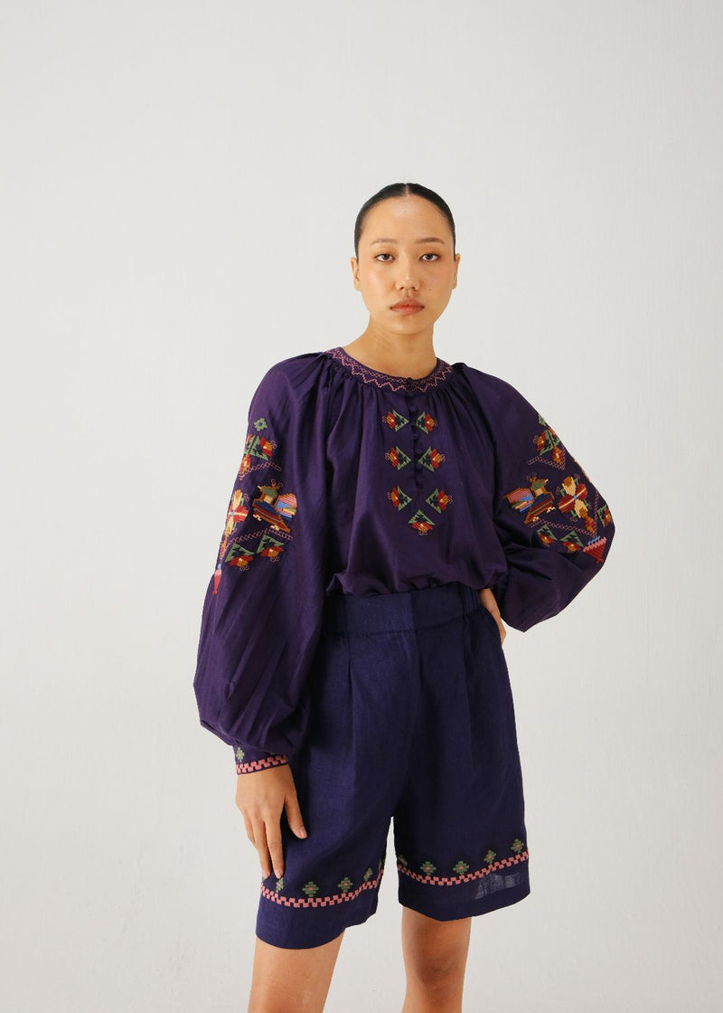Lido top-Ink folk emb. silk by CORD for women in Singapore