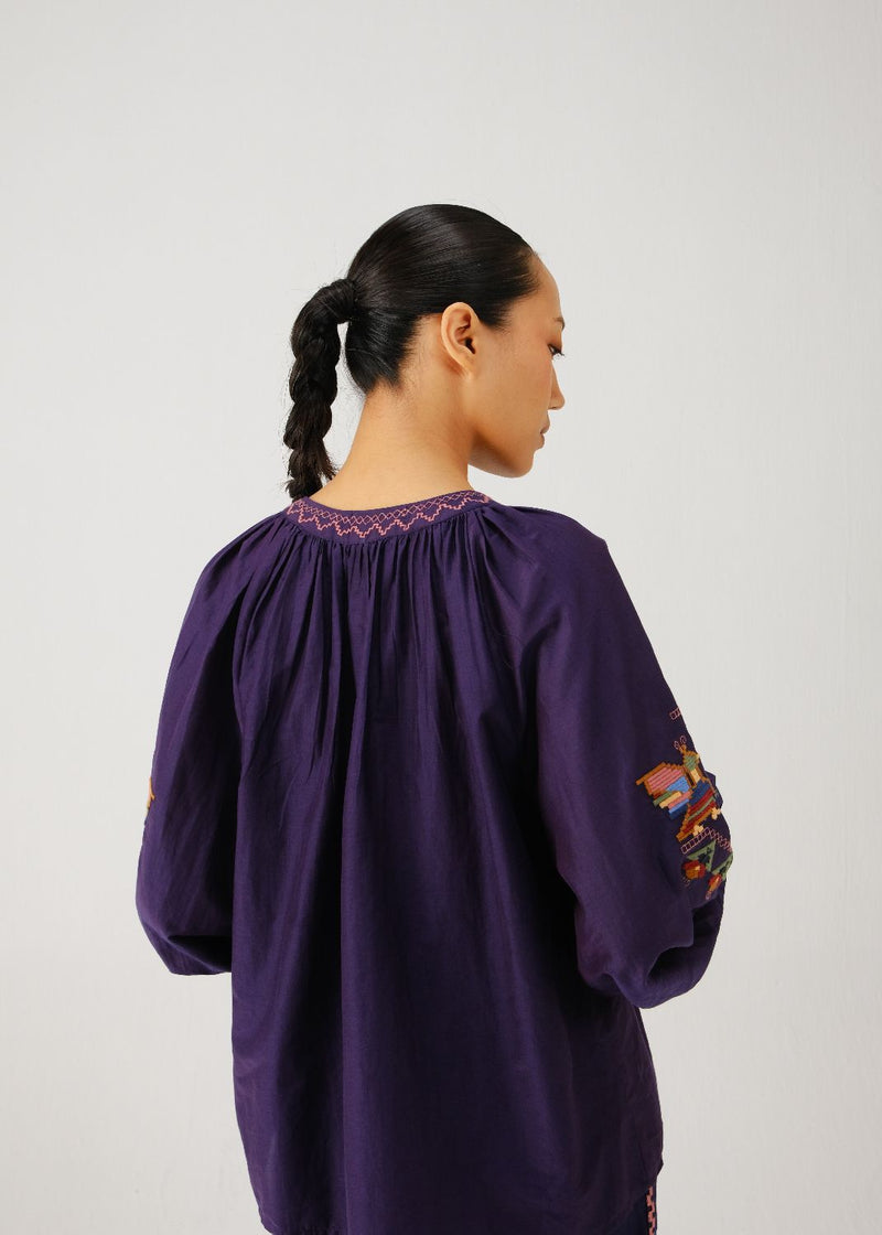 Lido top-Ink folk emb. silk by CORD for women in Singapore