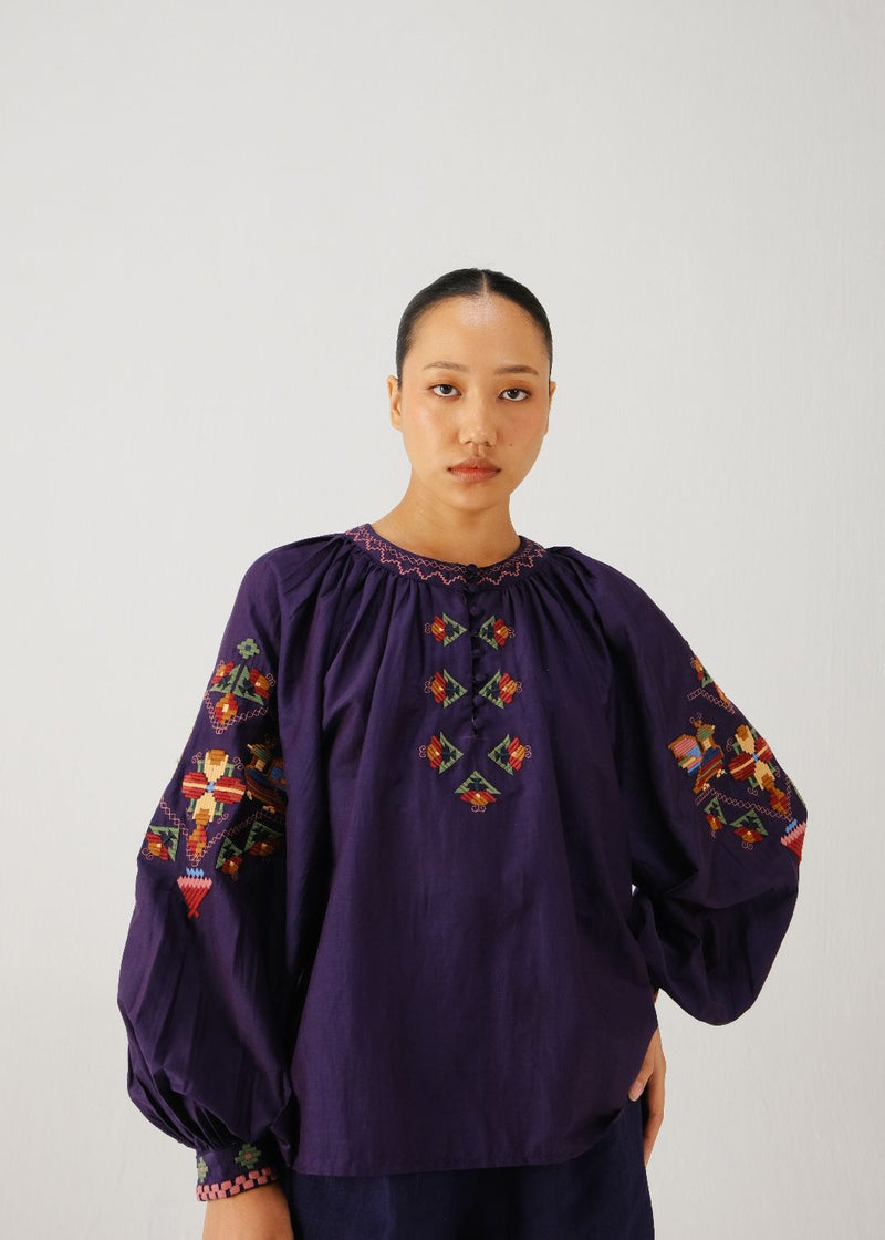 Lido top-Ink folk emb. silk by CORD for women in Singapore
