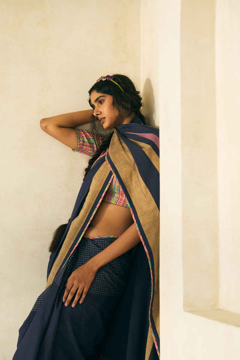 Lila Sari cotton by SWATTI KAPOOR in blue color for women in Singapore