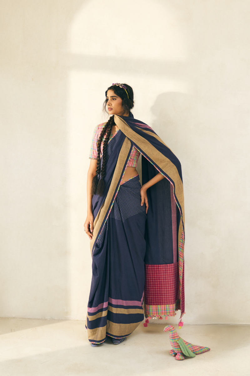Lila Sari cotton by SWATTI KAPOOR in blue color for women in Singapore
