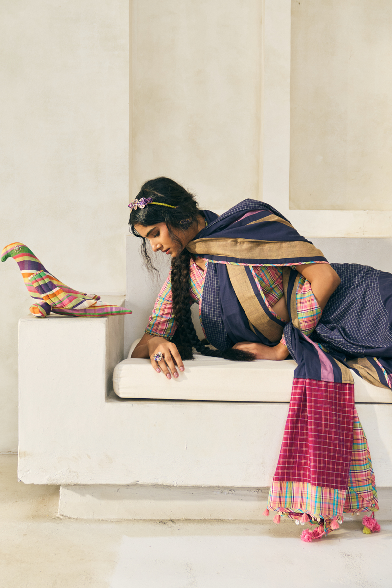Lila Sari cotton by SWATTI KAPOOR in blue color for women in Singapore