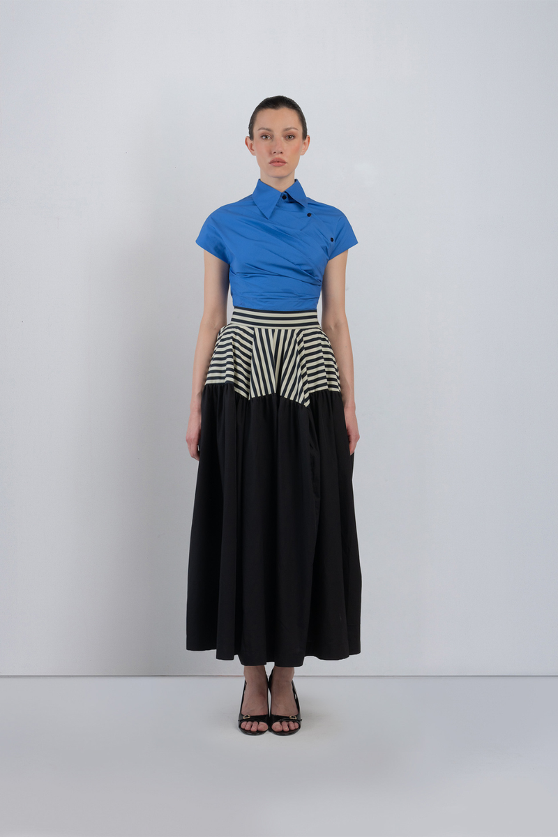 LILLE DRESS - Cobalt + Black + Black/White Stripes dress by Leh Studios in cobalt for women in Singapore