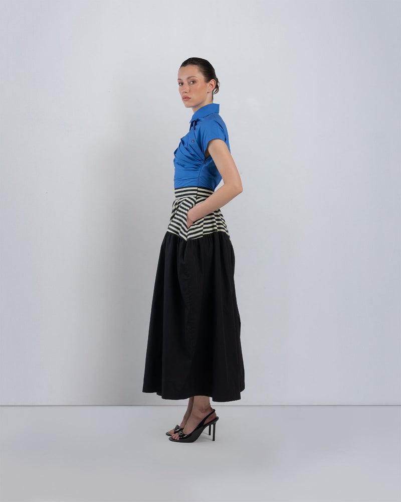 LILLE DRESS - Cobalt + Black + Black/White Stripes dress by Leh Studios in cobalt for women in Singapore