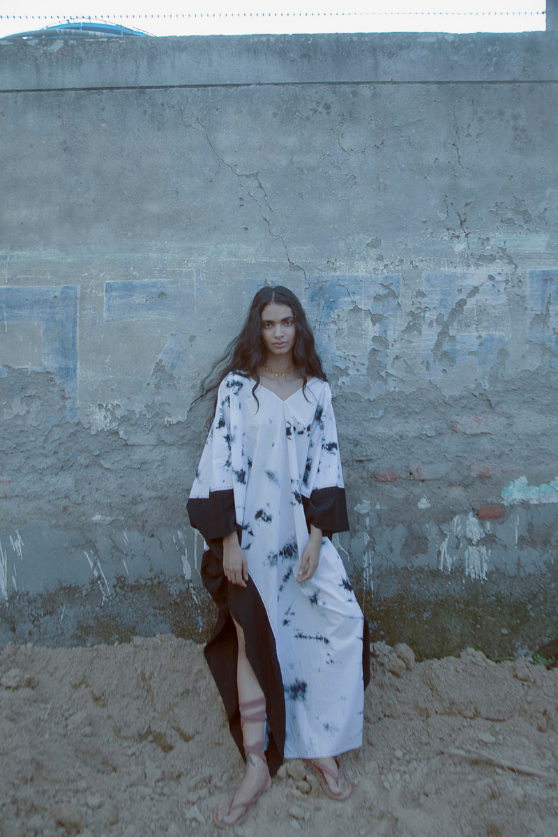 LOKA TIE-DYE KAFTAN poplin Buy LOKA TIE-DYE KAFTAN from C&W | Tunics And Kaftan for Women by Ituvana in black color for women in Singapore