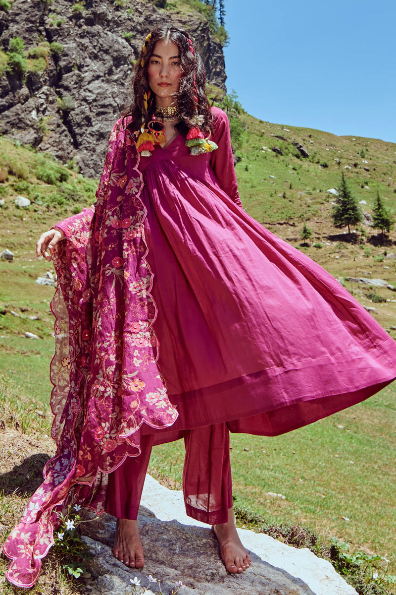Lou Anarkali Set – Grape cotton mul by Paulmi & Harsh-kahan Sep'26 in purple for women in Singapore