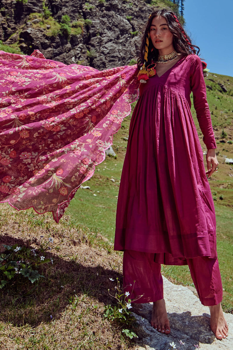Lou Anarkali Set – Grape cotton mul by Paulmi & Harsh-kahan Sep'26 in purple for women in Singapore
