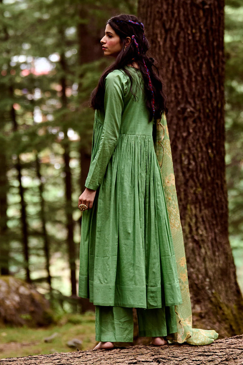 Lou Anarkali Set – Green cotton mul by Paulmi & Harsh-kahan Sep'26 in green for women in Singapore
