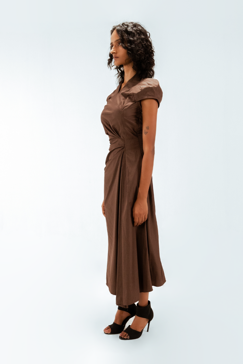 Elfie Draped Dress 100% cotton Buy Elfie Draped Dress from C&W | Dresses for Women by Leh Studios in brown color for women in Singapore