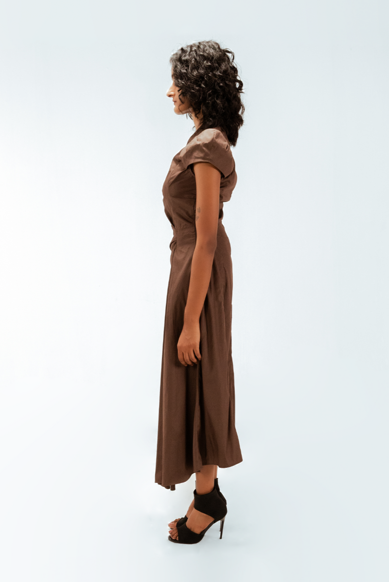 Elfie Draped Dress 100% cotton Buy Elfie Draped Dress from C&W | Dresses for Women by Leh Studios in brown color for women in Singapore