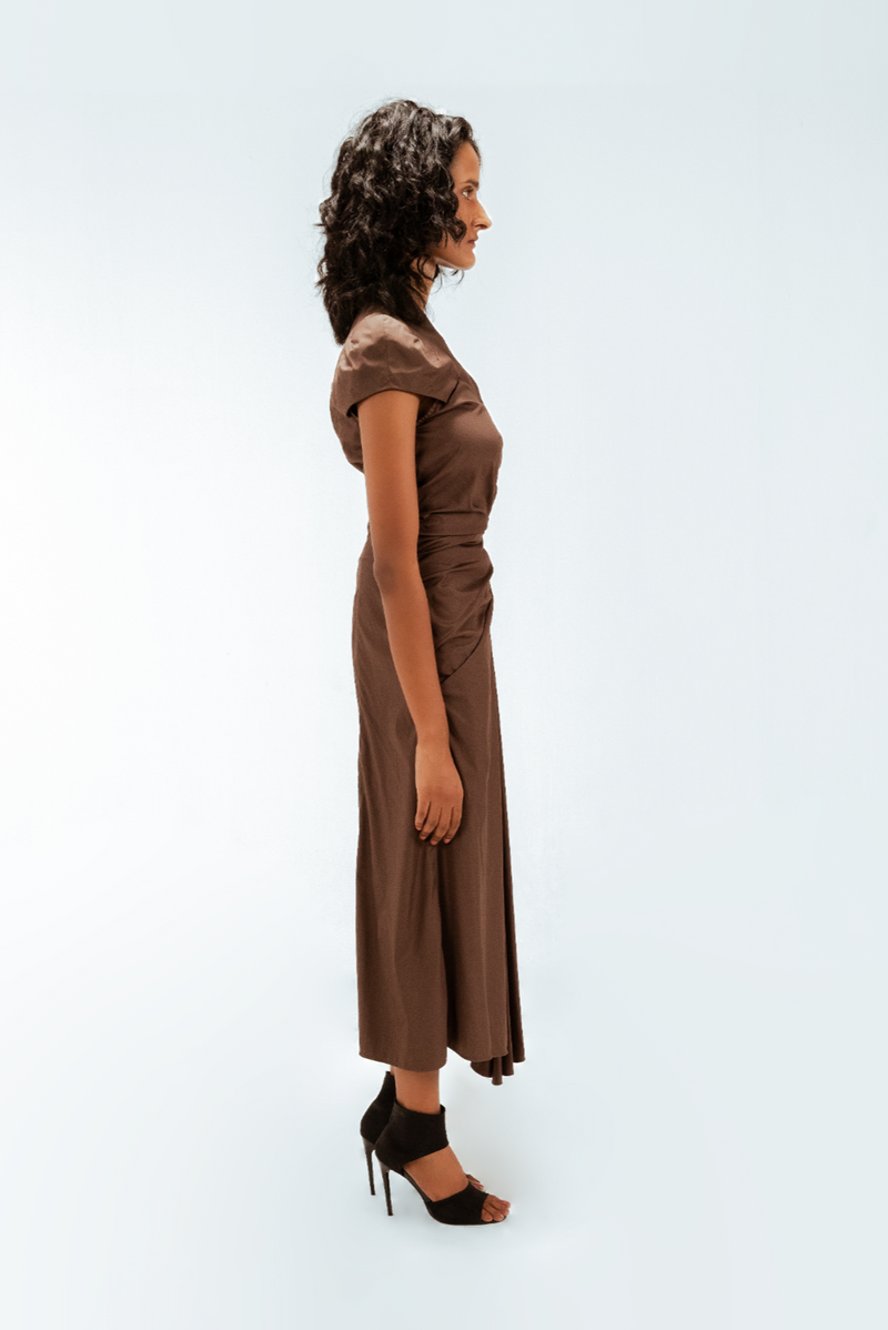 Elfie Draped Dress 100% cotton Buy Elfie Draped Dress from C&W | Dresses for Women by Leh Studios in brown color for women in Singapore