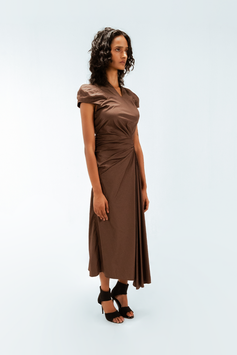 Elfie Draped Dress 100% cotton Buy Elfie Draped Dress from C&W | Dresses for Women by Leh Studios in brown color for women in Singapore